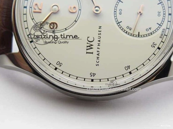 MIROTIME 0507 Sustainable Portuguese IW5444 SS White Dial RG Numbers On Brown Leather Strap A 7256